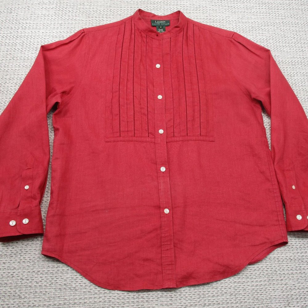 Lauren Ralph Lauren RLL Womens Shirt M Button Up Band Collar Western Tuxedo LS
